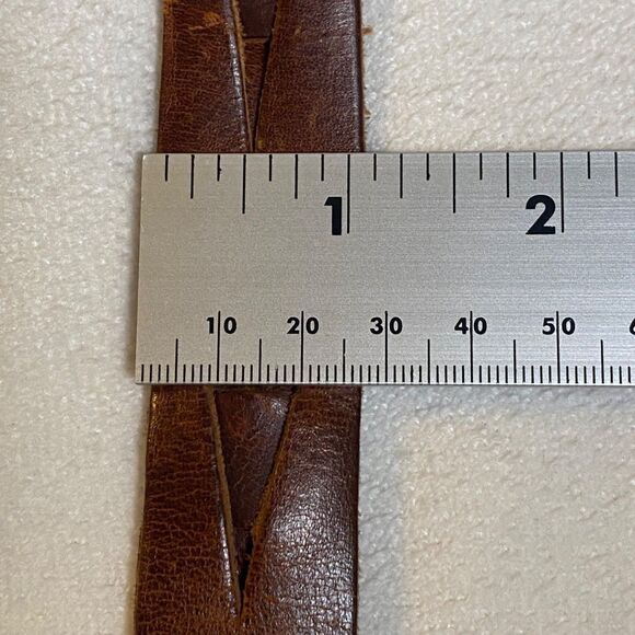 Eddie Bauer Brown Leather Interlocking Belt Solid Brass Buckle Size 42 Vintage - Picture 9 of 10